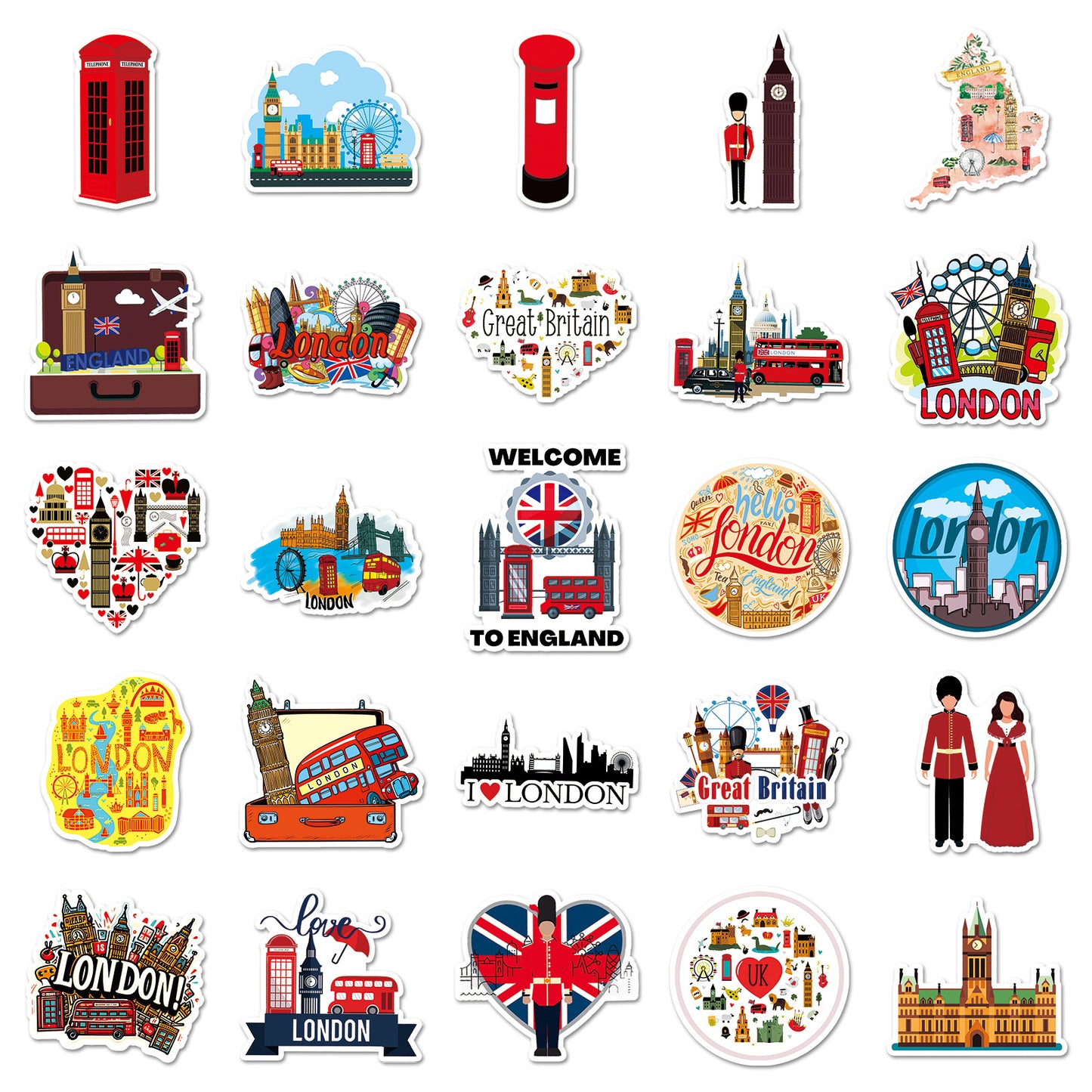 UK Themed Souvenir Waterproof Sticker Pack