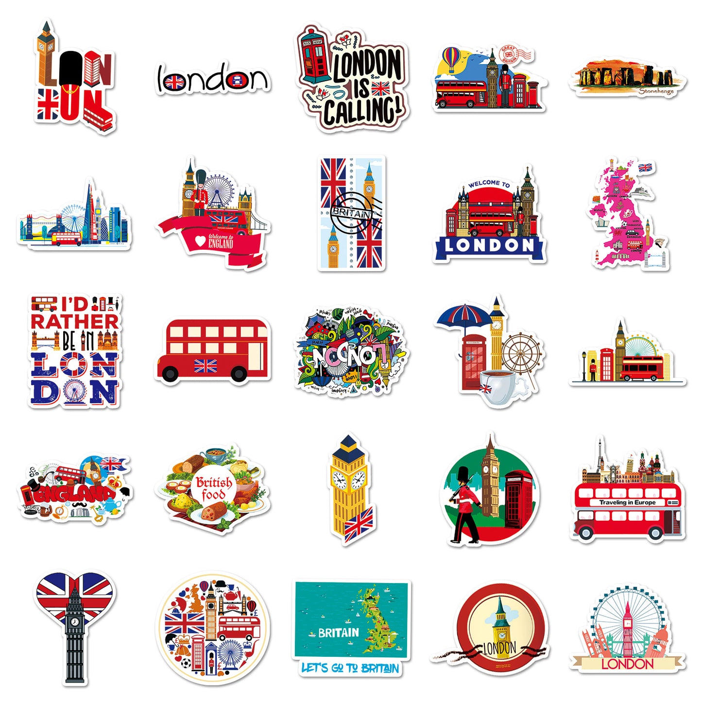 UK Themed Souvenir Waterproof Sticker Pack