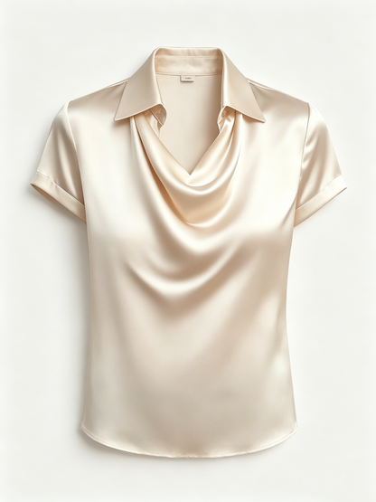 Long-sleeved satin collared top shirt