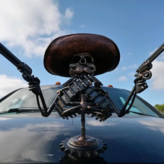 Cowboy Skull Car Sculpture