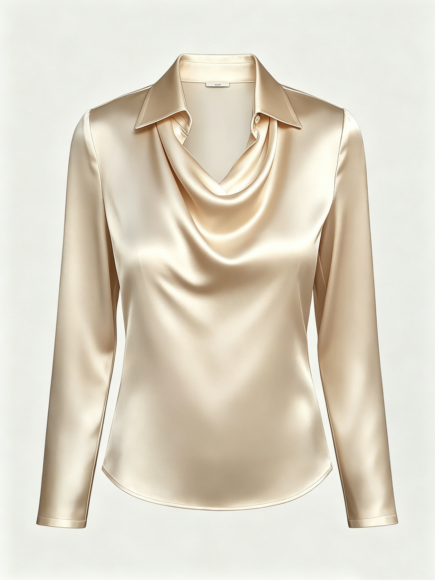 Long-sleeved satin collared top shirt