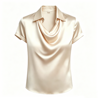 Long-sleeved satin collared top shirt