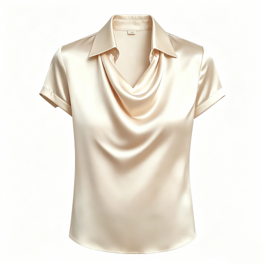 Long-sleeved satin collared top shirt