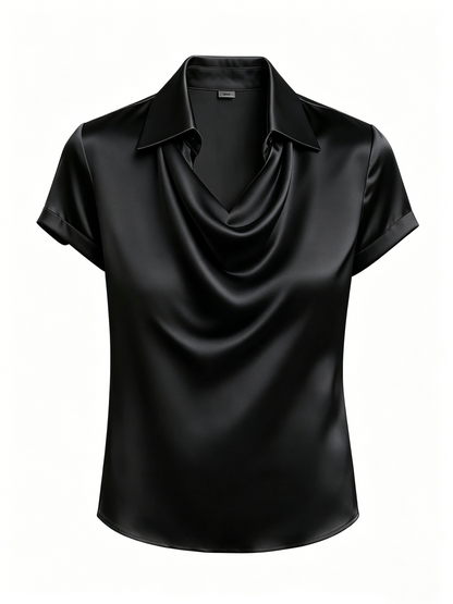 Long-sleeved satin collared top shirt