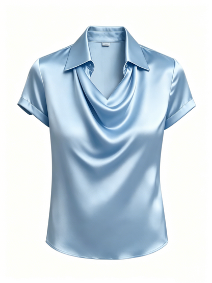 Long-sleeved satin collared top shirt