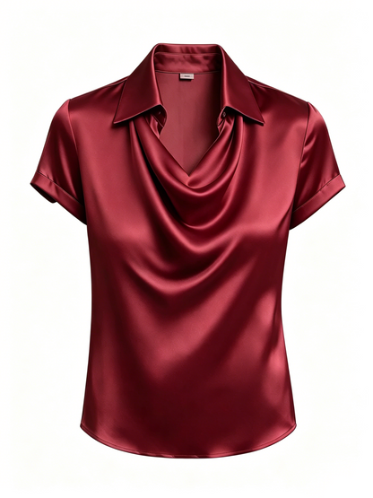 Long-sleeved satin collared top shirt