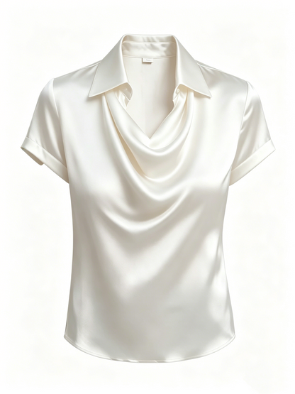 Long-sleeved satin collared top shirt