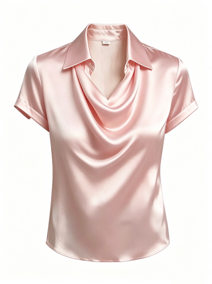 Long-sleeved satin collared top shirt