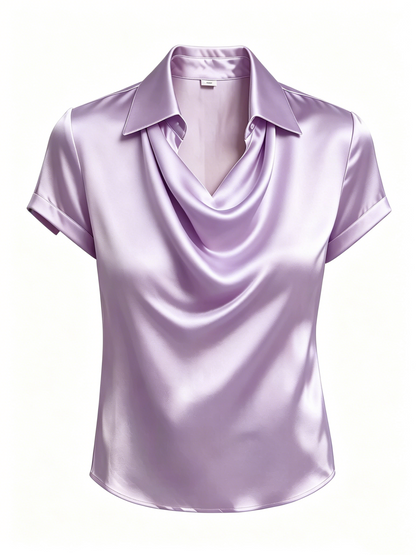 Long-sleeved satin collared top shirt
