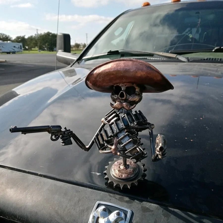 Cowboy Skull Car Sculpture